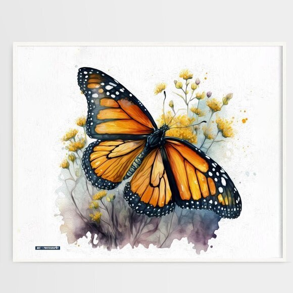 NobleCaptures Other - 16x20 Monarch Butterfly‎ Watercolor Oil Painting Wall Art Poster